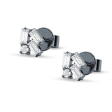 Four Stone Baguette & Round Cubic Zirconia Stud Earring 925 Sterling Silver