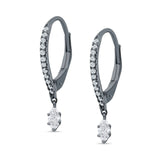 Dangle Hoop 22mm Leverback Earrings Round & Marquoise CZ 925 Sterling Silver