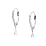 Round & Pear Teardrop CZ Dangle Hoop Leverback Earrings 925 Sterling Silver