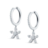Dangle Drop Floral Star Hoop Earrings Cubic Zirconia 925 Sterling Silver