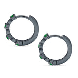 Minimalist 18mm Round Cluster CZ & Green Emerald CZ Hoop Earrings 925 Sterling Silver