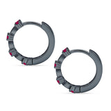 Minimalist 18mm Round Cluster CZ & Ruby CZ Hoop Earrings 925 Sterling Silver
