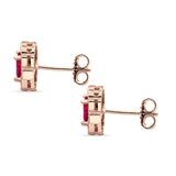 Floral 10.3mm Multistone Stud Earrings Ruby CZ 925 Sterling Silver