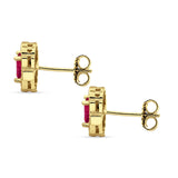 Floral 10.3mm Multistone Stud Earrings Ruby CZ 925 Sterling Silver