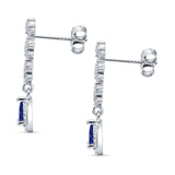 Dangle Drop Pear Stud Earrings Blue Sapphire CZ 925 Sterling Silver
