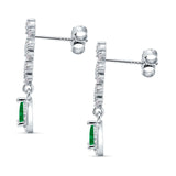 Dangle Drop Pear Stud Earrings Green Emerald CZ 925 Sterling Silver