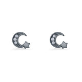 Crescent Moon & Star Stud Earrings