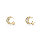Crescent Moon & Star Stud Earrings