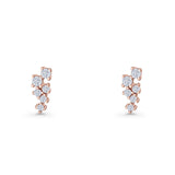 Round Cubic Zirconia 8.9mm Zig Zag Crawler Stud Earring 925 Sterling Silver