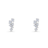 Round Cubic Zirconia 8.9mm Zig Zag Crawler Stud Earring 925 Sterling Silver