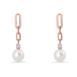 Round Cubic Zirconia & Pearl Paperclip Stud Earrings 925 Sterling Silver