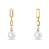 Round Cubic Zirconia & Pearl Paperclip Stud Earrings 925 Sterling Silver