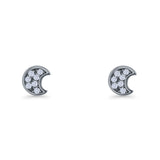 Crescent Moon Stud Earring 4.9mm Cluster Round Cubic Zirconia 925 Sterling Silver