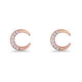 Minimalist 8.1mm Half Moon Stud Earring Cubic Zirconia 925 Sterling Silver