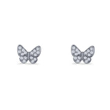 Butterfly Stud Earrings 6mm Cubic Zirconia 925 Sterling Silver