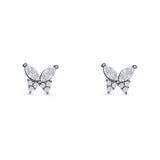 Butterfly Stud Earrings Marquise Cubic Zirconia 925 Sterling Silver