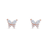 Butterfly Stud Earrings Marquise Cubic Zirconia 925 Sterling Silver