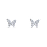 Butterfly Stud Earrings Marquise Cubic Zirconia 925 Sterling Silver