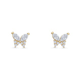 Butterfly Stud Earrings Marquise Cubic Zirconia 925 Sterling Silver