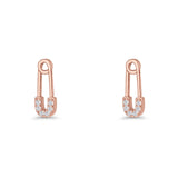Minimalist 16mm Safety Pin Stud Earrings Round Cubic Zirconia 925 Sterling Silve