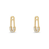 Minimalist 16mm Safety Pin Stud Earrings Round Cubic Zirconia 925 Sterling Silve