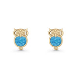 Round 9.7mm Lab Created Opal Owl Stud Earring 925 Sterling Silver