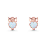 Round 9.7mm Lab Created Opal Owl Stud Earring 925 Sterling Silver