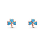 Four Leaf Clover Stud Earring 7mm Lab Created Opal 925 Sterling Silver