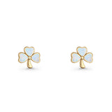 Four Leaf Clover Stud Earring 7mm Lab Created Opal 925 Sterling Silver