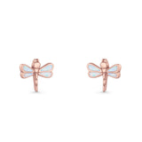 Dragonfly Stud Earring 8.8mm Lab Created Opal 925 Sterling Silver