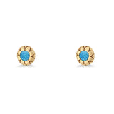 Flower Stud Earring 5.8mm Lab Created Opal Oxidized 925 Sterling Silver