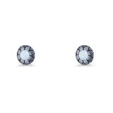 Flower Stud Earring 5.8mm Lab Created Opal Oxidized 925 Sterling Silver