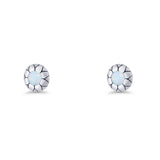 Flower Stud Earring 5.8mm Lab Created Opal Oxidized 925 Sterling Silver