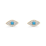 Round Lab Created Opal 6.6mm Marquise Evil Eye Stud Earring 925 Sterling Silver