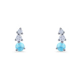 Three Stone Lab Created Opal 8.2mm Tapered CZ Stud Earring 925 Sterling Silver