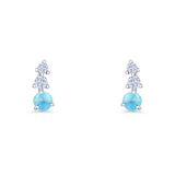 Three Stone Lab Created Opal 8.2mm Tapered CZ Stud Earring 925 Sterling Silver