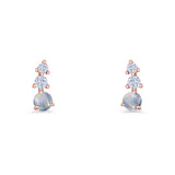Three Stone Lab Created Opal 8.2mm Tapered CZ Stud Earring 925 Sterling Silver