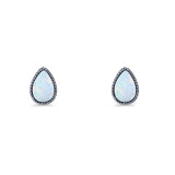 Pear Teardrop Stud Earring 7mm Lab Created Opal 925 Sterling Silver