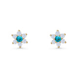 Round 8.7mm Lab Created Opal Floral Stud Earring 925 Sterling Silver