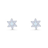 Round 8.7mm Lab Created Opal Floral Stud Earring 925 Sterling Silver