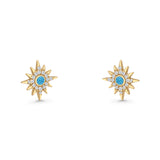 Starburst Stud Earring 10.7mm Lab Created Opal & Cubic Zirconia 925 Sterling Silver