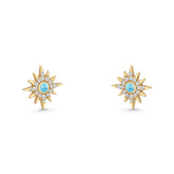 Starburst Stud Earring 10.7mm Lab Created Opal & Cubic Zirconia 925 Sterling Silver