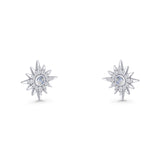 Starburst Stud Earring 10.7mm Lab Created Opal & Cubic Zirconia 925 Sterling Silver