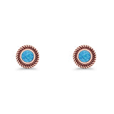 Round 8mm Lab Created Opal Twisted Rope Stud Earring 925 Sterling Silver