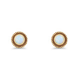 Round 8mm Lab Created Opal Twisted Rope Stud Earring 925 Sterling Silver