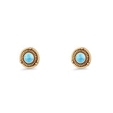 Floral Boho Stud Earring 7.4mm Oxidized Lab Created Opal 925 Sterling Silver