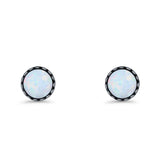 Round Lab Created Opal Stud Earring Oxidized 925 Sterling Silver