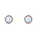 Round Lab Created Opal Stud Earring Oxidized 925 Sterling Silver