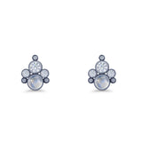 Paw Print Stud Earring Lab Created Opal & Cubic Zirconia 925 Sterling Silver