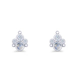 Paw Print Stud Earring Lab Created Opal & Cubic Zirconia 925 Sterling Silver